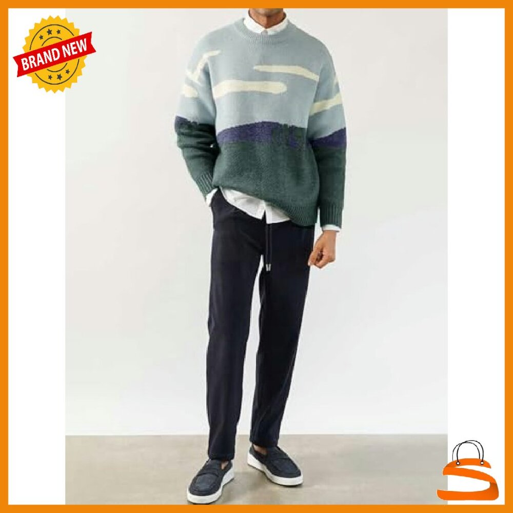 Oversized Cow Print Sweater Chunky Knit Pullover Unisex Fall Winter - Picture 5 of 8